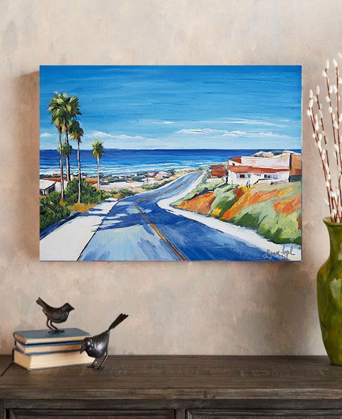 Pacific Coast Highway Palm Trees Beach Town Ocean View Poster - Image 3