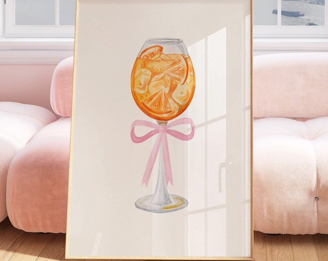 Aperol Spritz Cocktail Glass With Pink Bow Coquette Bar Poster