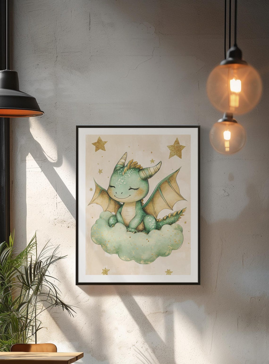 Cute Dragon Wall Art Print Kawaii Watercolor Cloud Decor Nursery Art Baby Dragon Poster Whimsical Celestial Gift - Image 2