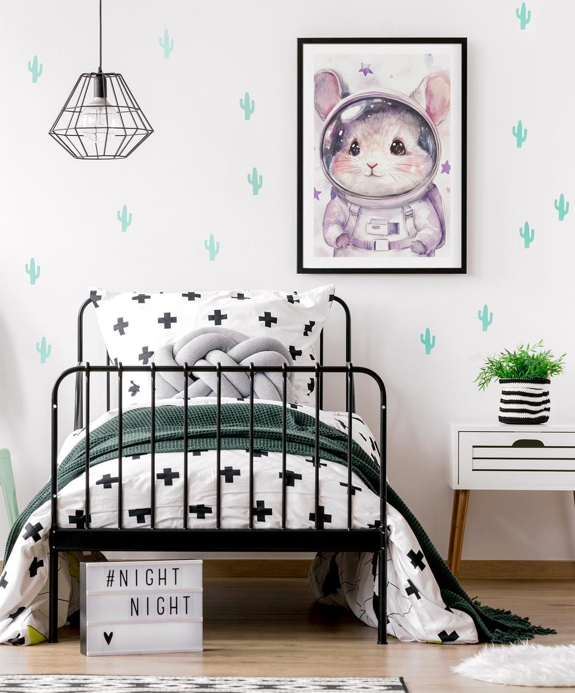 Whimsical Astronaut Mouse In Helmet Purple Stars Nursery Poster - Image 2