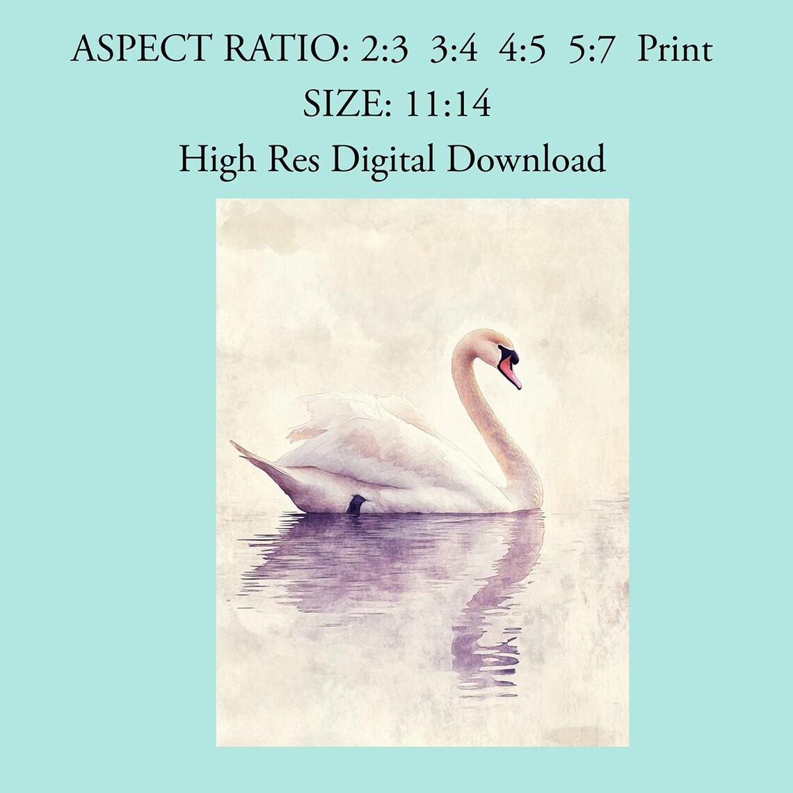 Graceful White Swan on Still Water Serene Watercolor Art Poster - Image 4