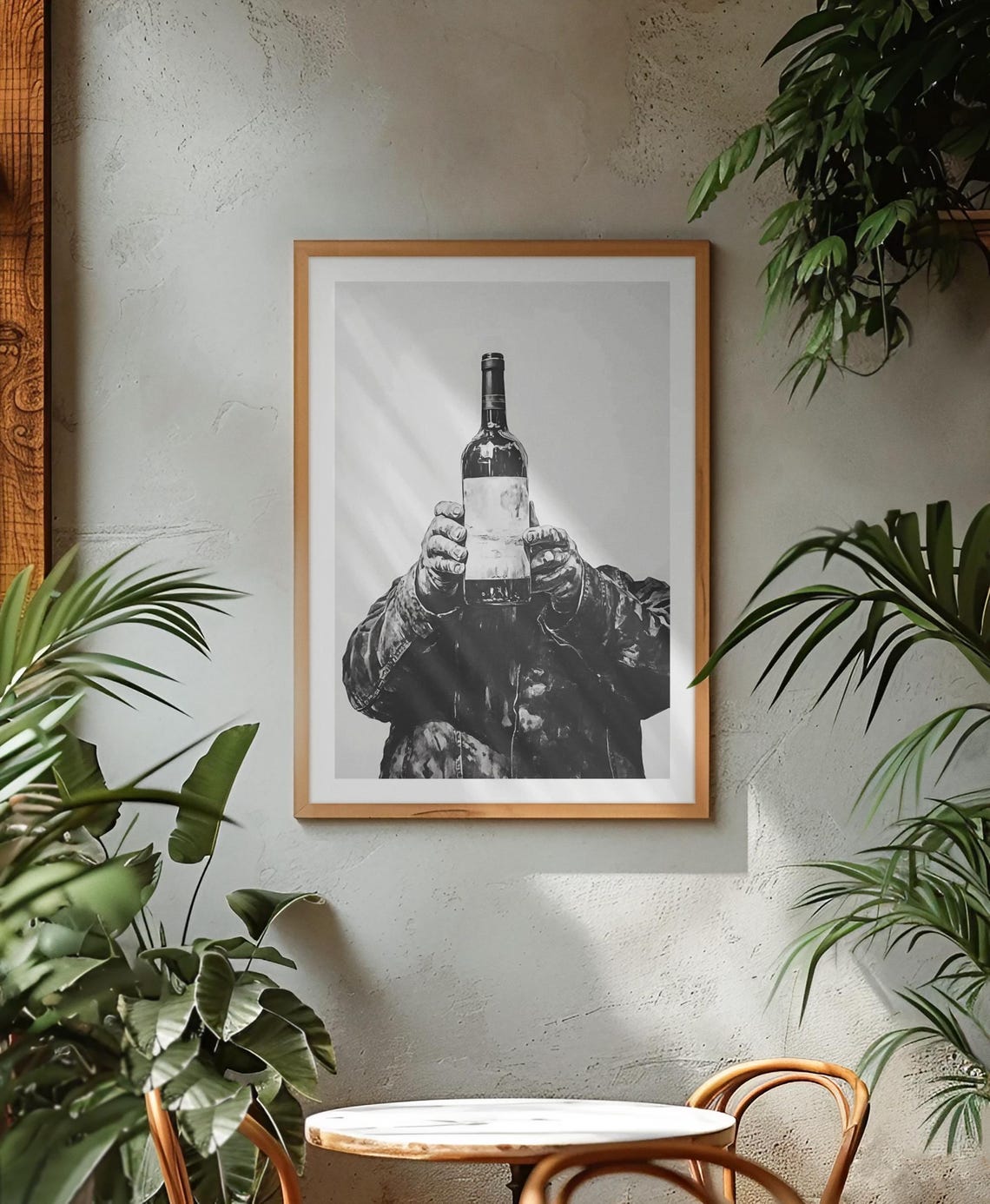 Black And White Hands Holding Wine Bottle Eclectic Bar Poster