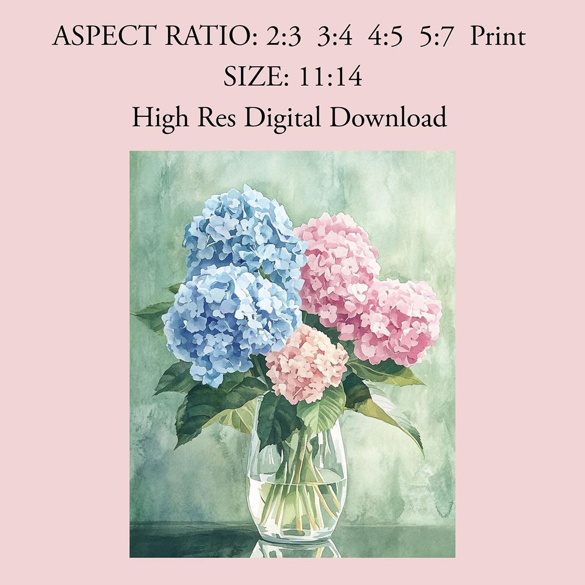 Hydrangea Watercolor In Glass Vase Blue And Pink Floral Poster - Image 2