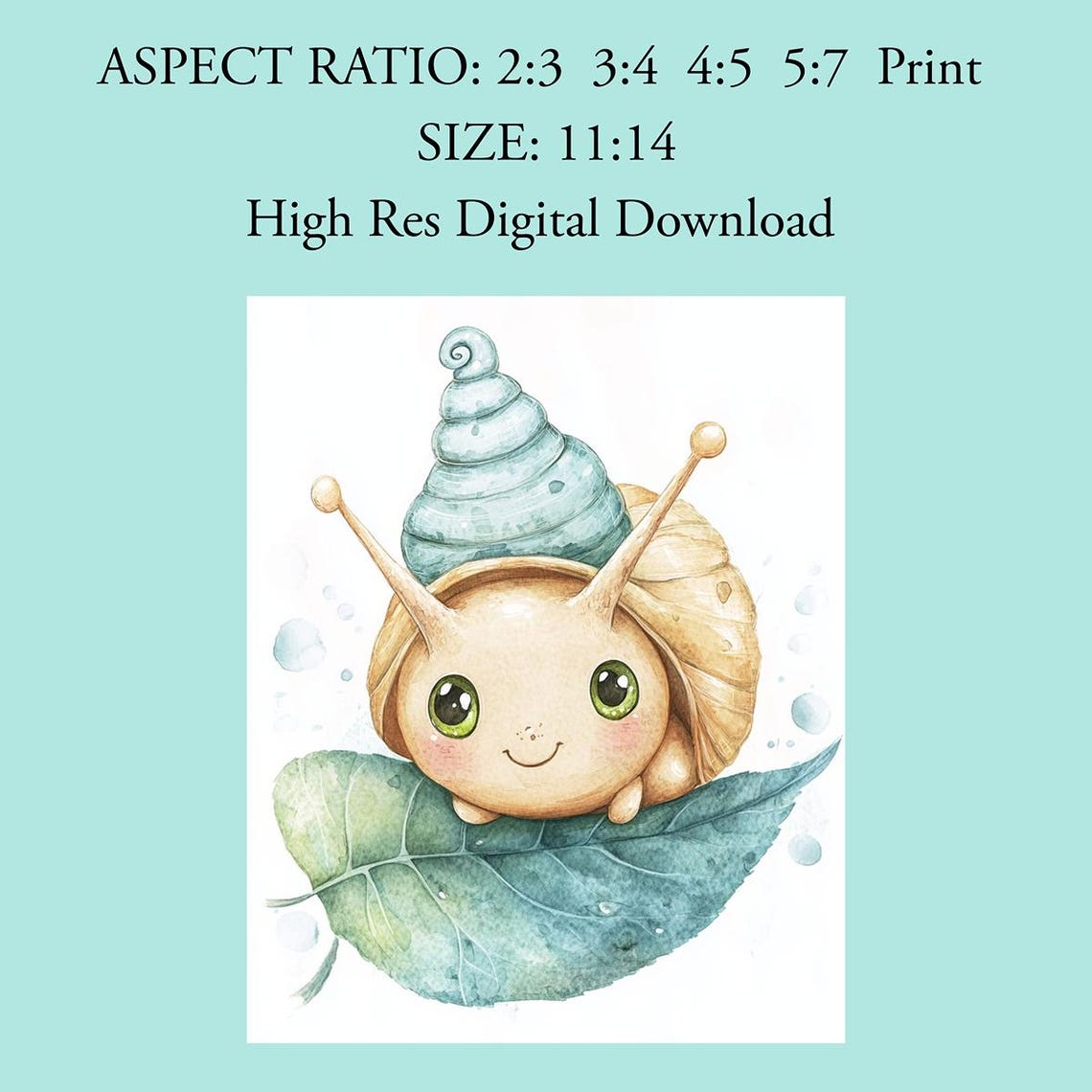 Adorable Snail On Green Leaf Watercolor Garden Nursery Poster - Image 4