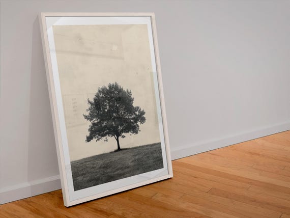 Tree Wall Art Print Solitary Tree Poster Minimalist Nature Decor Serene Landscape Art Field View Print