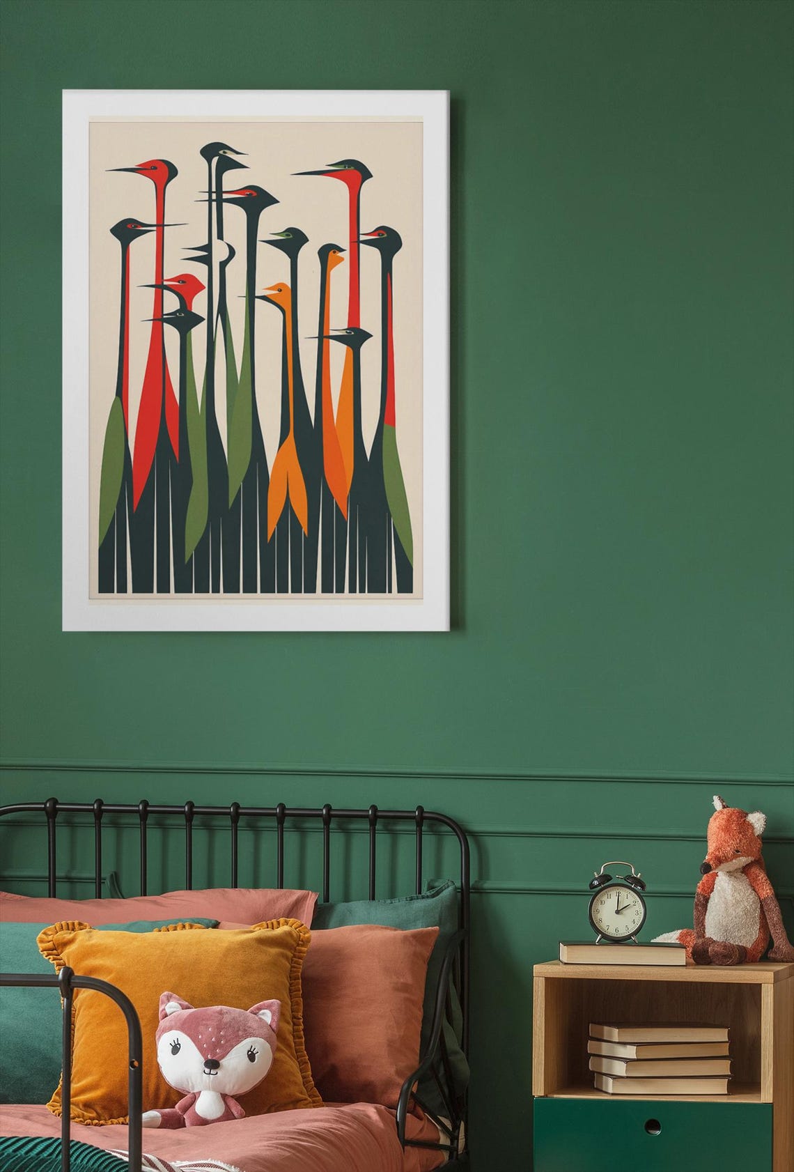Colorful Geometric Abstract Birds Modern Mid Century Art Poster - Image 2