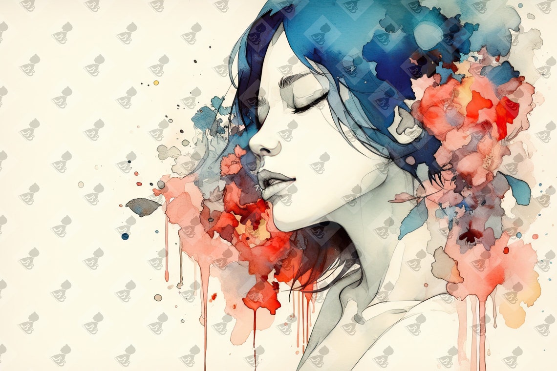 Sensual Watercolor Prints Of Beautiful Women And Flowers Botanical Art Feminine Home Decor Sexy Floral Wall Art Tranquil Images - Image 3