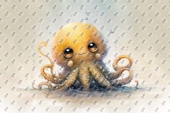 Cute Watercolor Baby Octopus Print Nursery Wall Art Decor Instant Baby Shower Gift Idea Ai Art