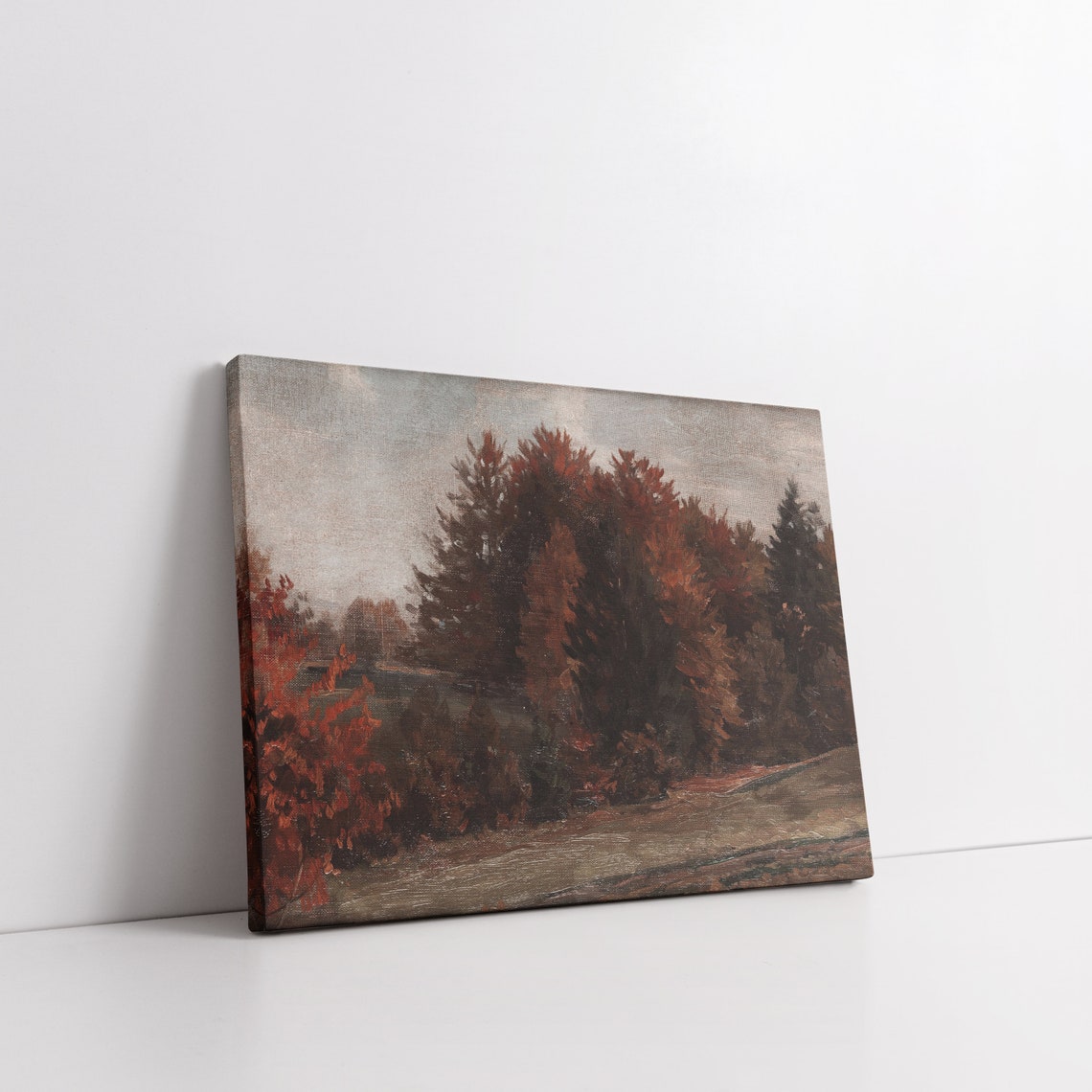 Moody Autumn Trees Painting Dark Red Foliage Fall Forest Poster - Image 3