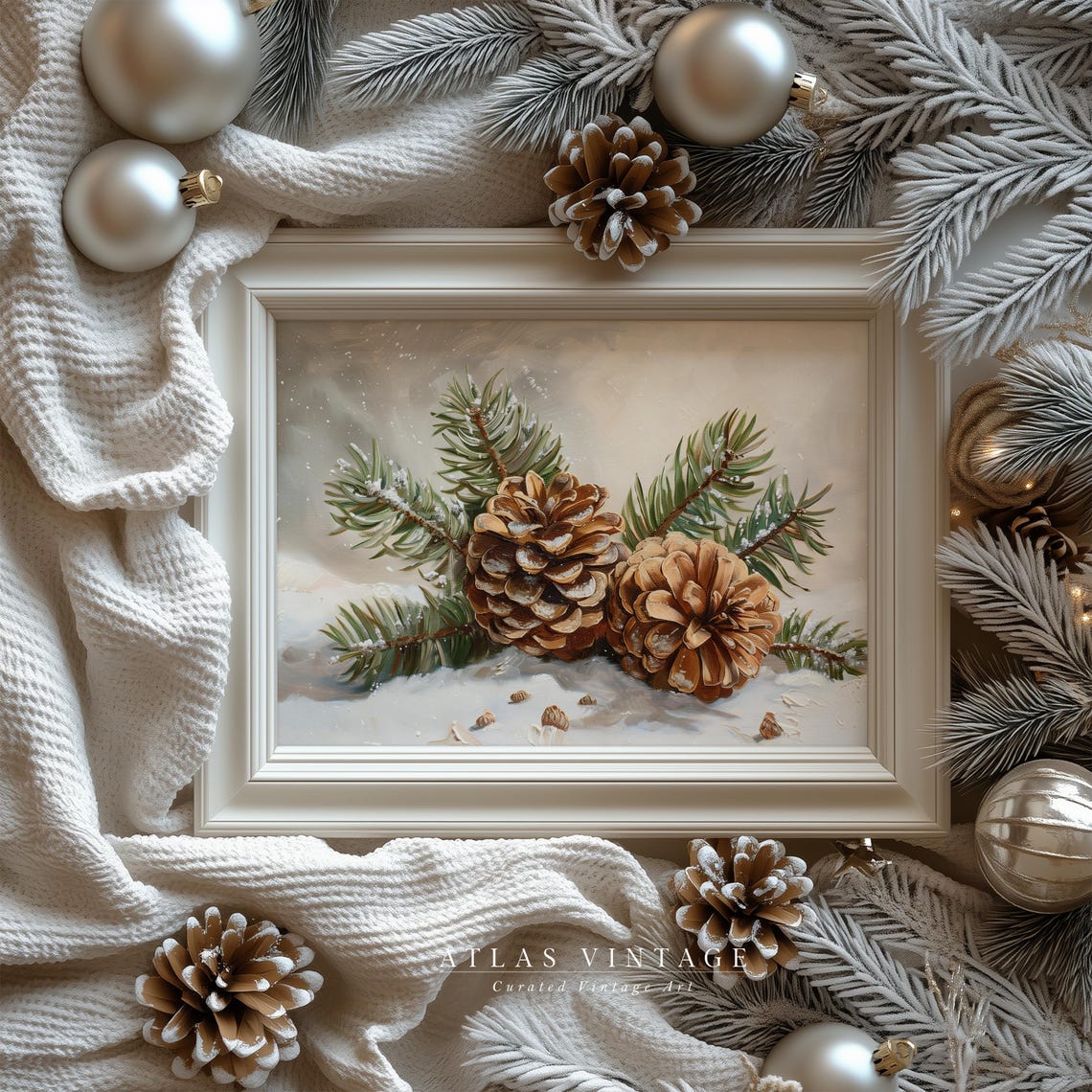 Frosted Pinecones and Evergreen Boughs in Snow Winter Holiday Poster - Image 7
