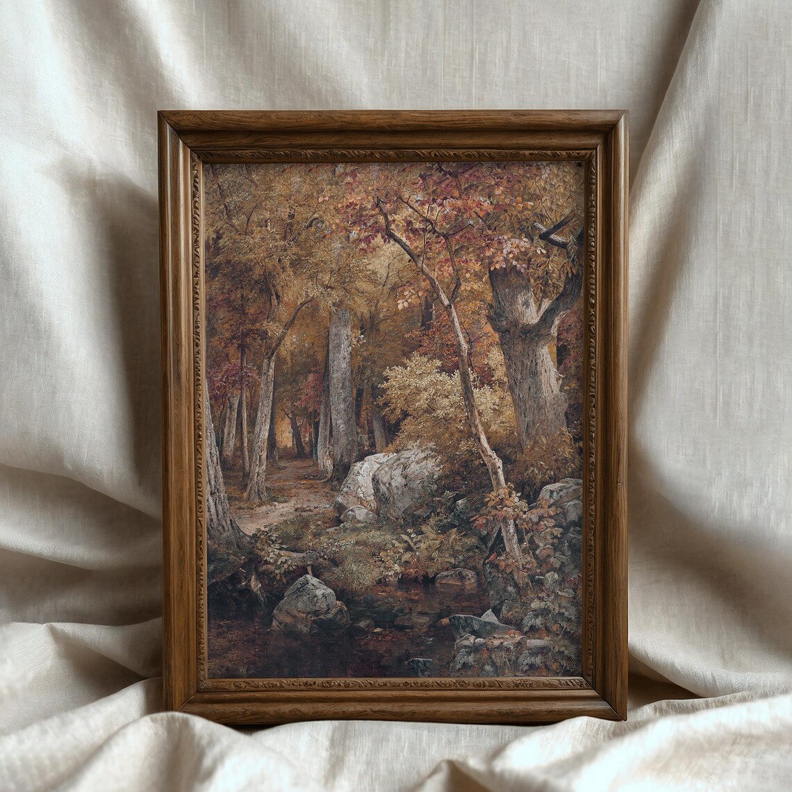 Autumn Forest Path Stream Vintage Fall Woodland Painting Poster - Image 7