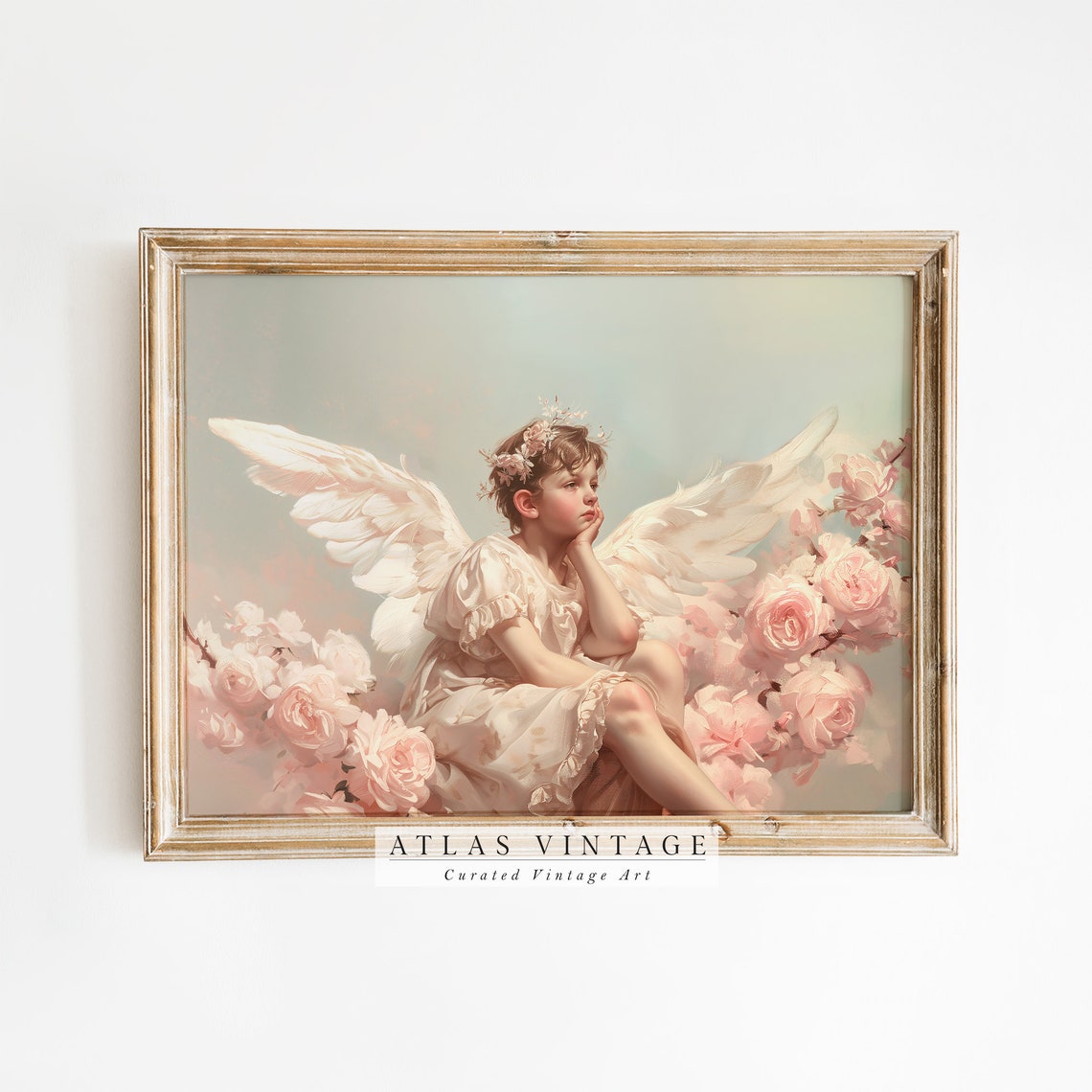 Dreamy Cupid Angel Among Pink Roses Romantic Valentine Poster