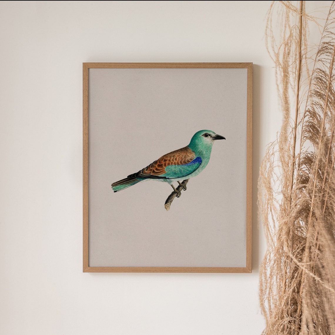 Vintage Perched Teal Bird Antique Songbird Study Painting Poster - Image 4
