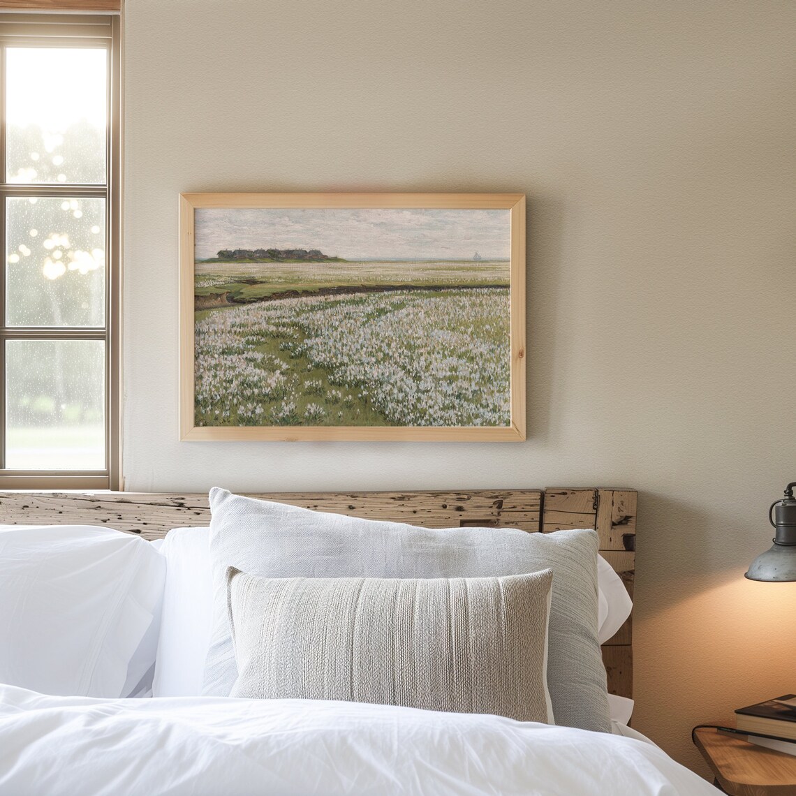 Vintage Spring Meadow Print Antique White Wildflower Field Landscape Painting - Image 7