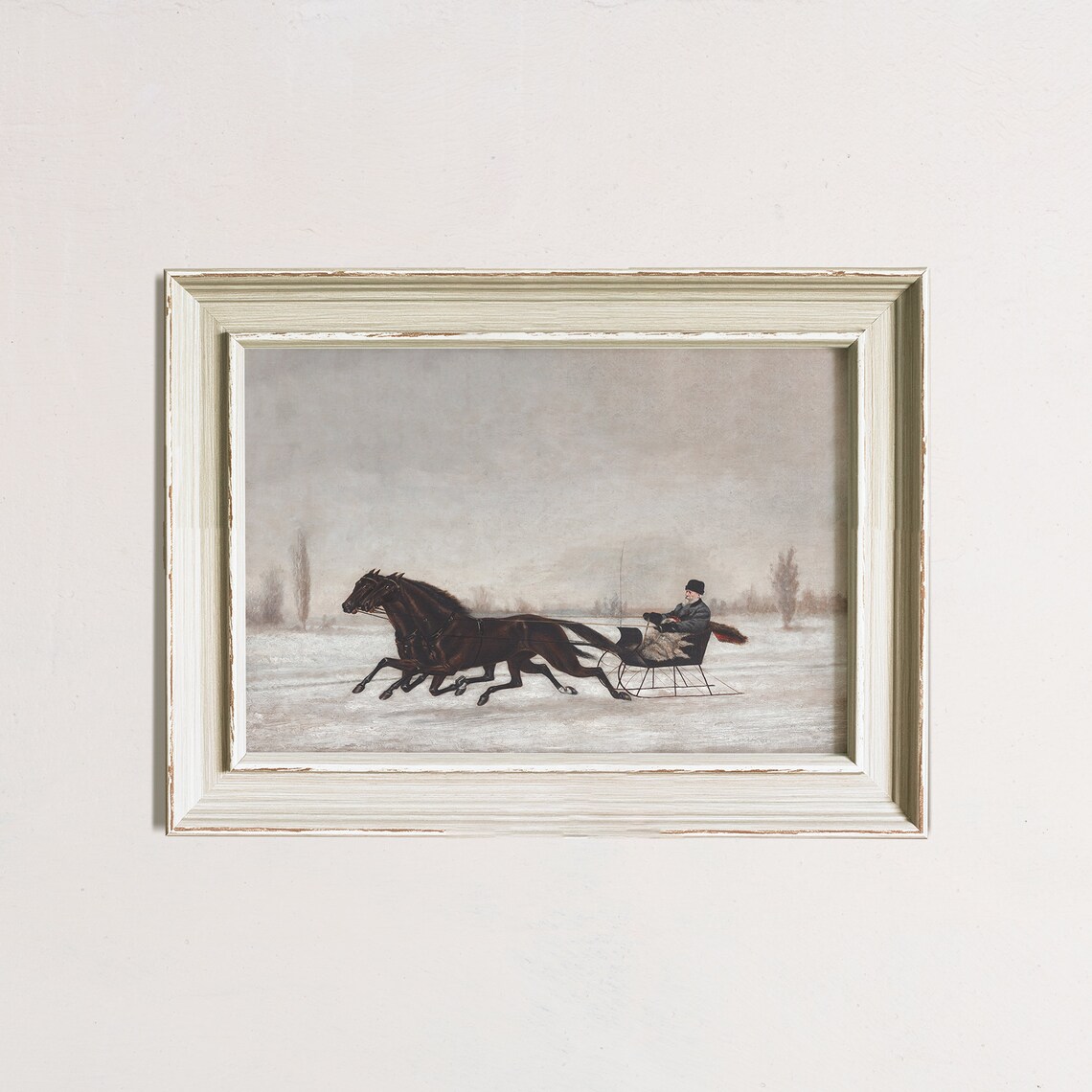 Horse Drawn Sleigh Ride in a Snowy Winter Landscape Vintage Poster - Image 3
