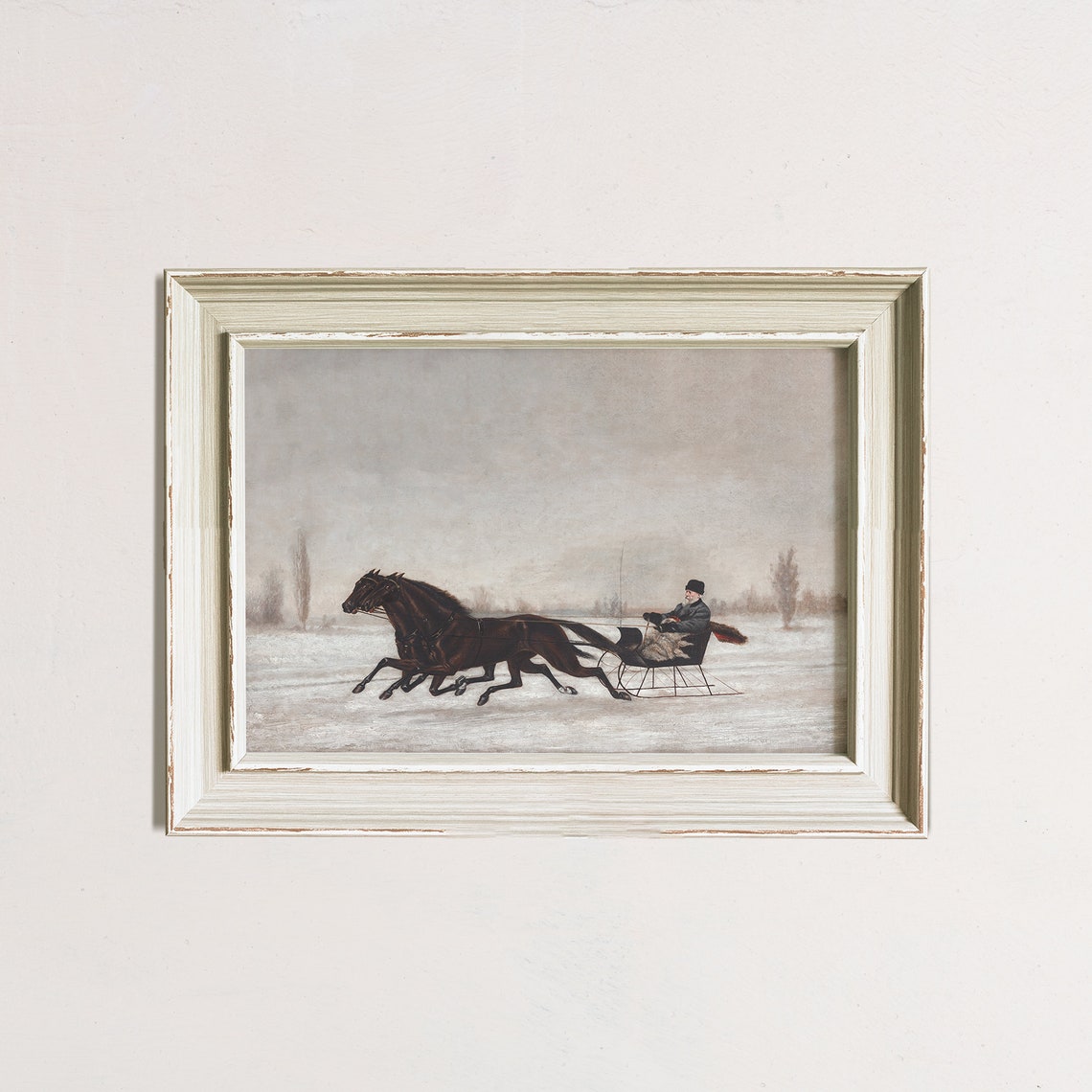 Vintage Winter Print Antique Sleigh Ride Painting Christmas Farmhouse Decor Holiday French Country Wall Art - Image 3