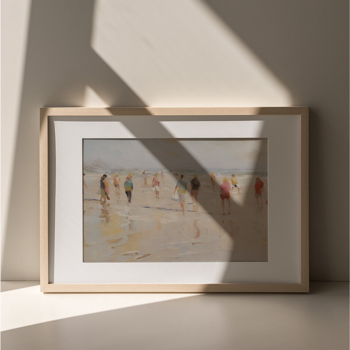 Impressionist Beach People Wading Shoreline Coastal Painting Vintage Wall Art - Image 5