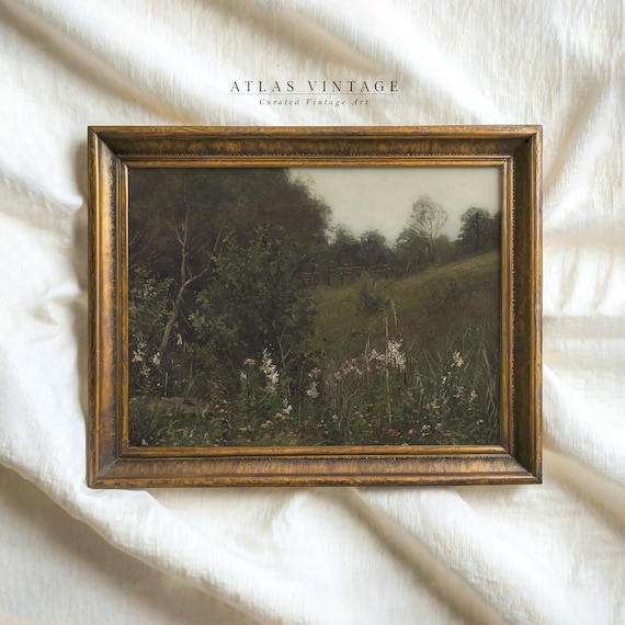 Wildflower Meadow Vintage Landscape Painting Summer Farmhouse Print