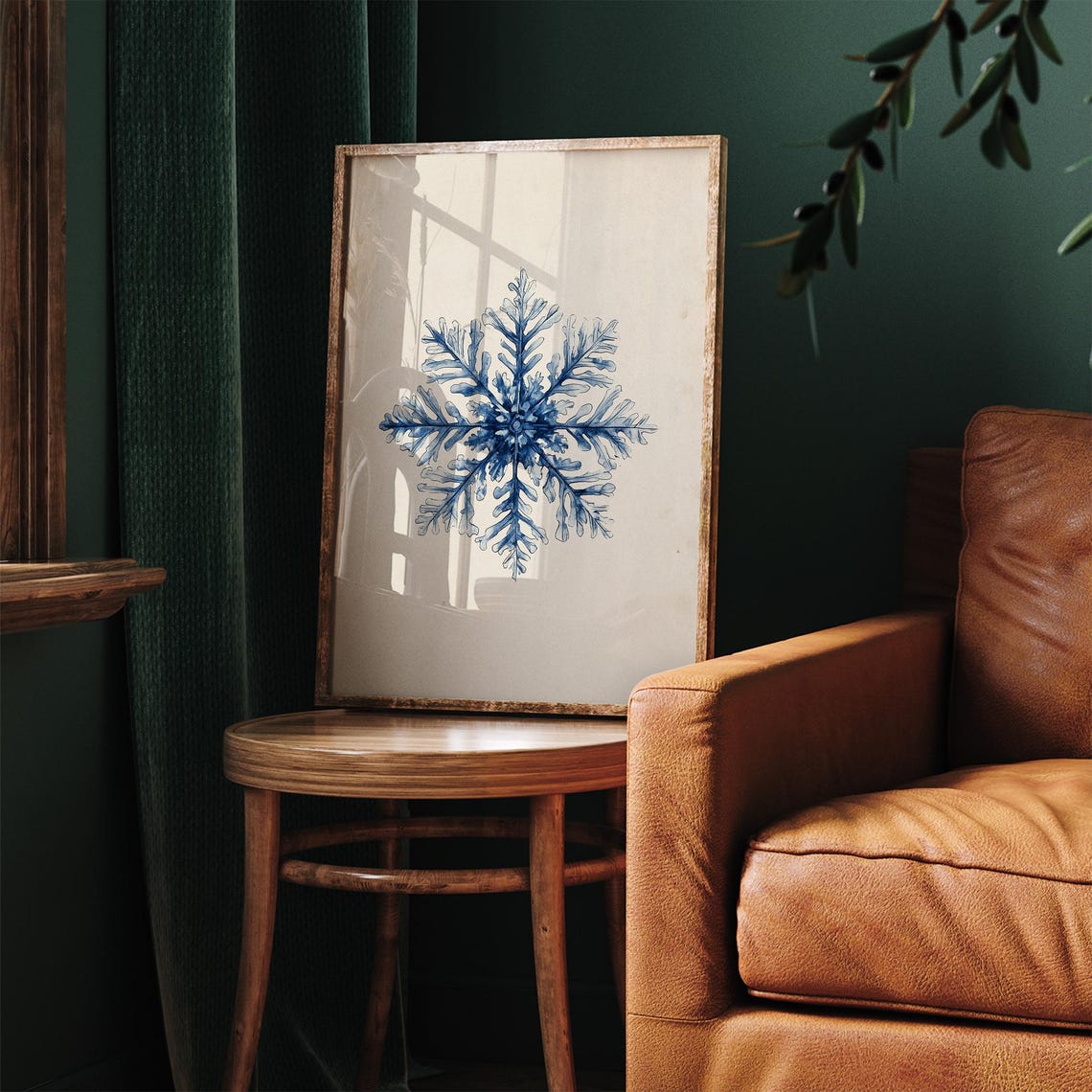 Delicate Blue Watercolor Snowflake on Beige Winter Holiday Poster - Image 7