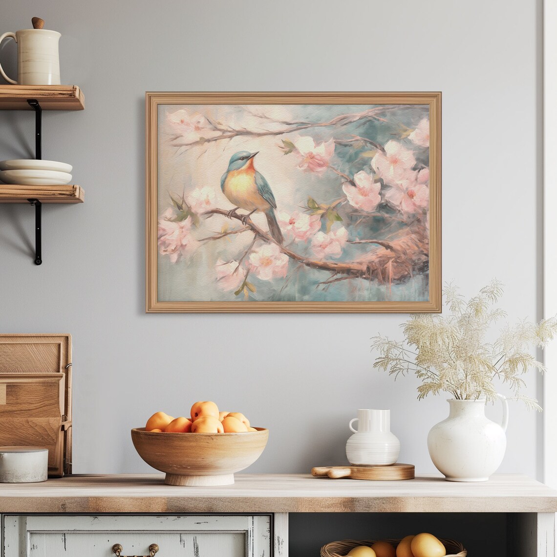 Colorful Songbird Perched on Pink Blossom Branch Spring Poster - Image 8