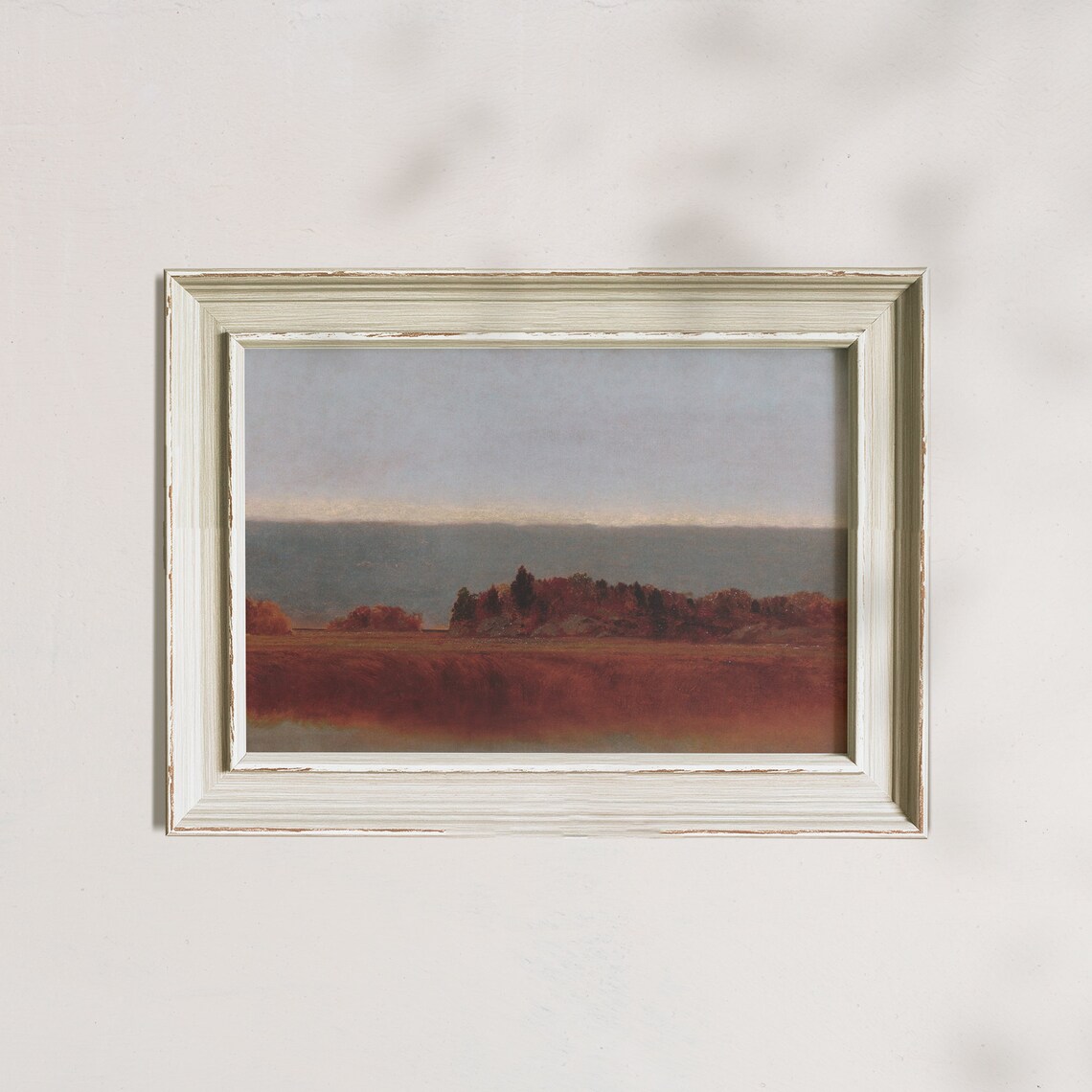 Rust Red Autumn Meadow Dusk Treeline Vintage Rustic Landscape Painting Poster - Image 4