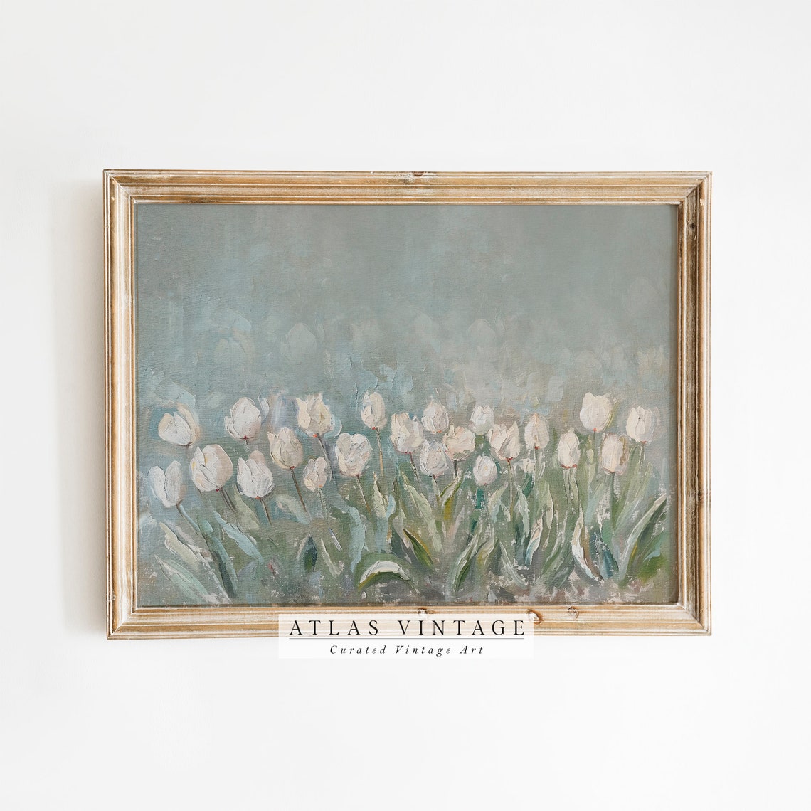 White Tulip Field Impressionist Spring Bloom Vintage Floral Poster