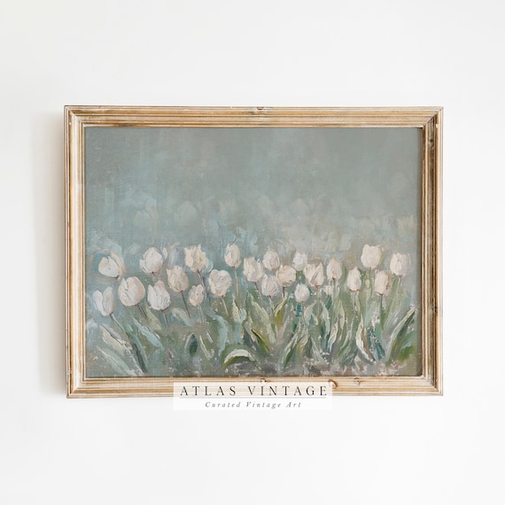 White Tulip Field Impressionist Spring Bloom Vintage Floral Poster