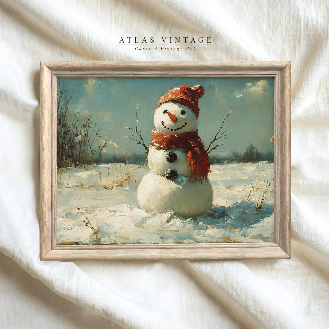 Vintage Snowman Christmas Painting Poster Cozy Winter Xmas Scene - Image 5
