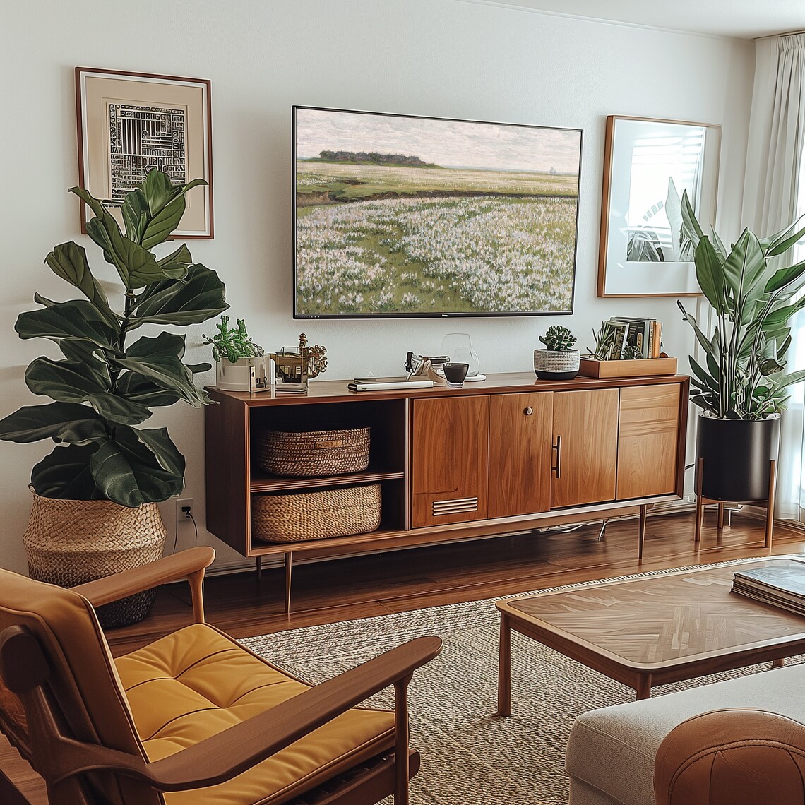 Coastal Wildflower Marsh Cottages Sailboat Vintage Landscape Frame TV Wall Art - Image 7