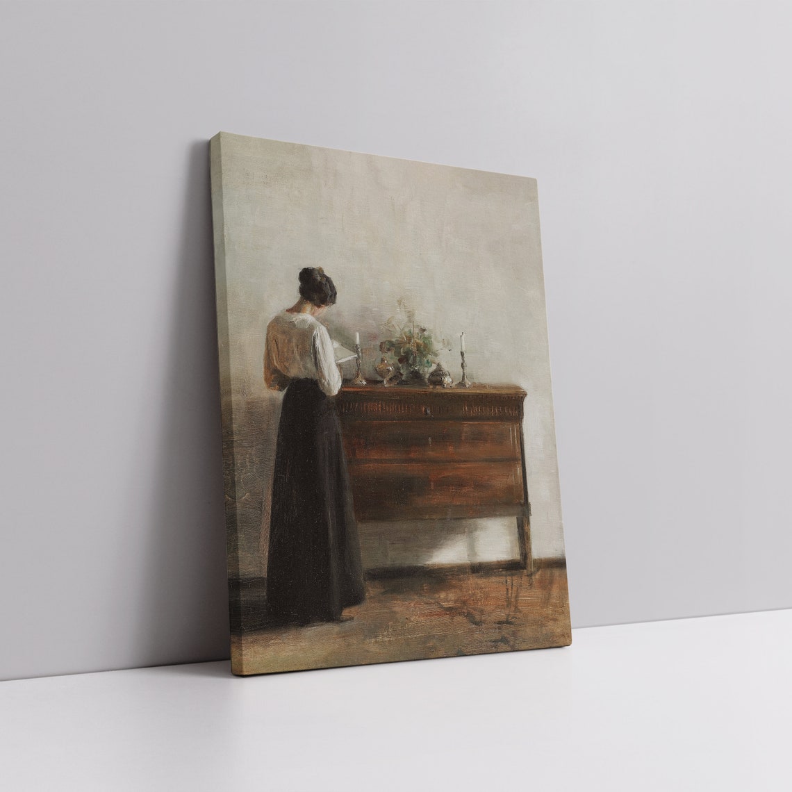 Woman Reading Letter at Antique Sideboard Vintage Interior Poster - Image 5
