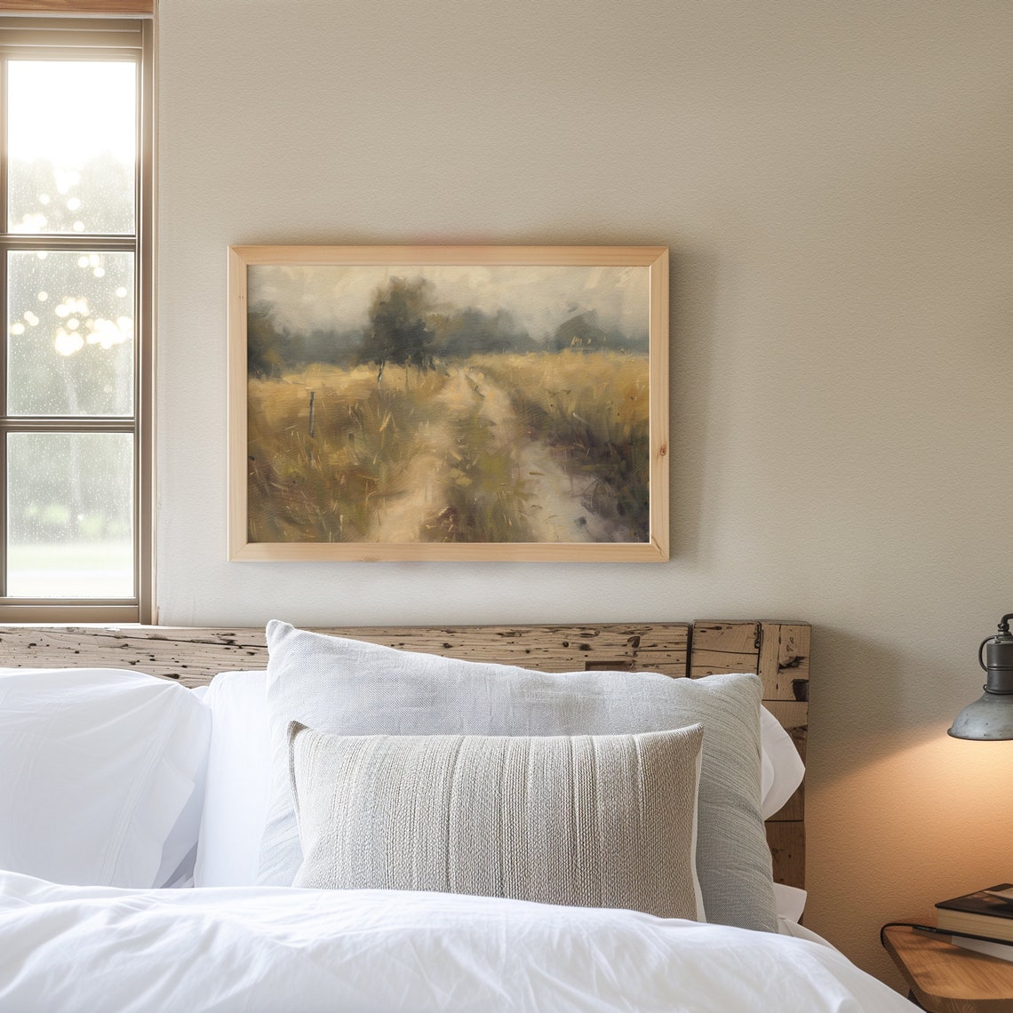 Misty Country Road Through a Golden Field Muted Landscape Poster - Image 6