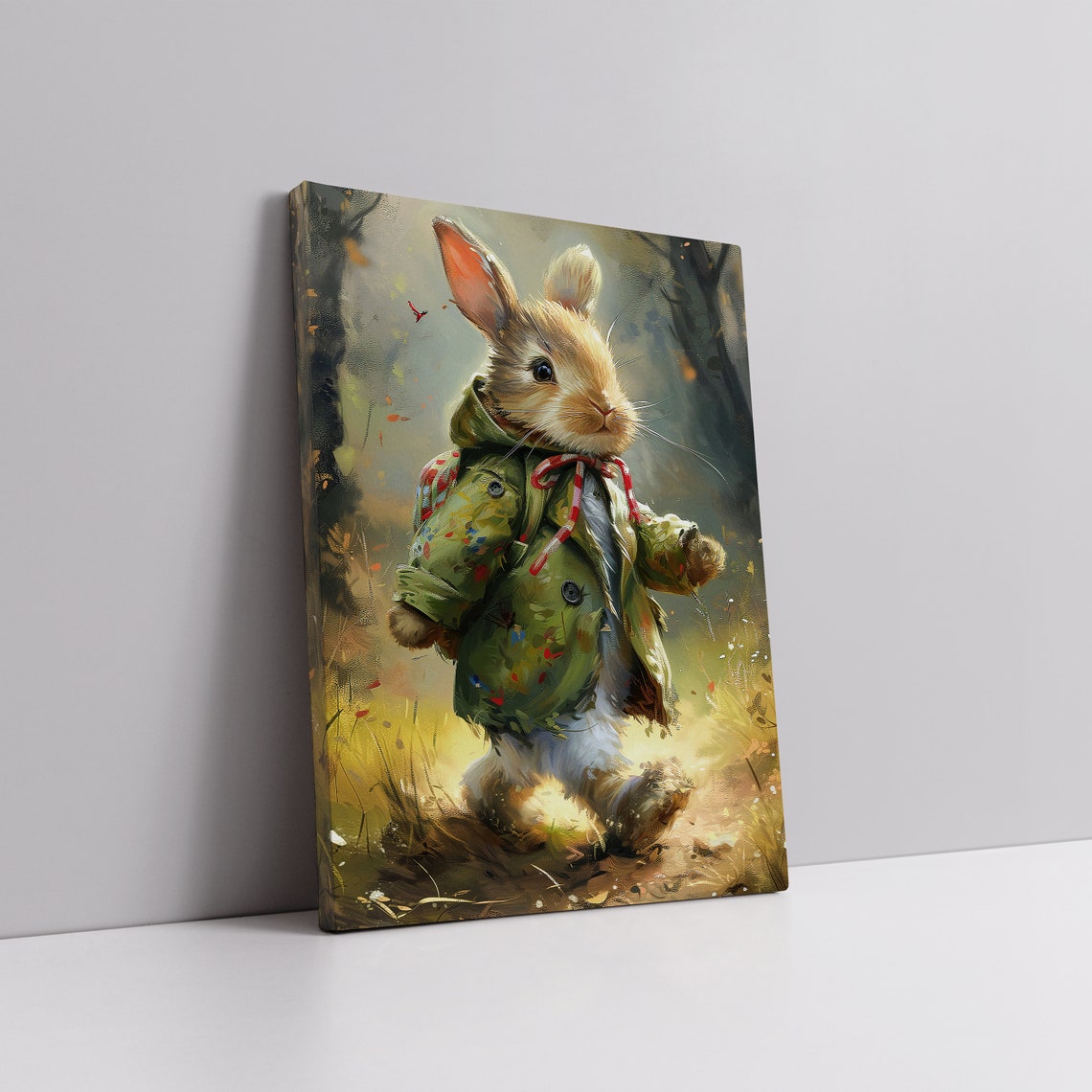 Cute Hiking Easter Bunny Print Vintage Spring Rabbit Wall Art Nursery Kids Room Dcor Antique Bunny Painting - Image 5