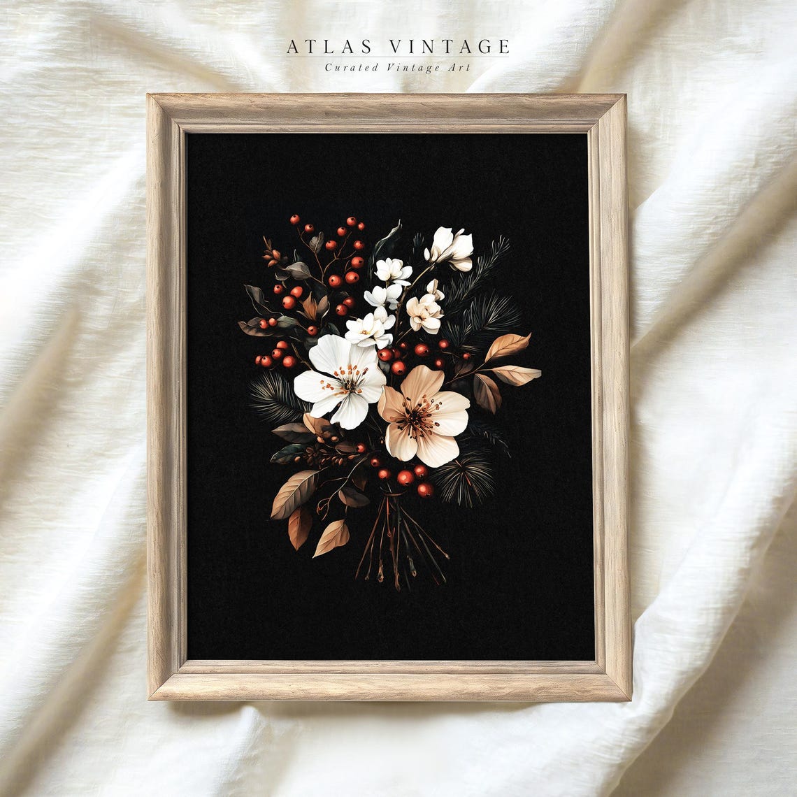 Dark Moody Winter Flower Bouquet Poster Christmas Botanical Art - Image 3
