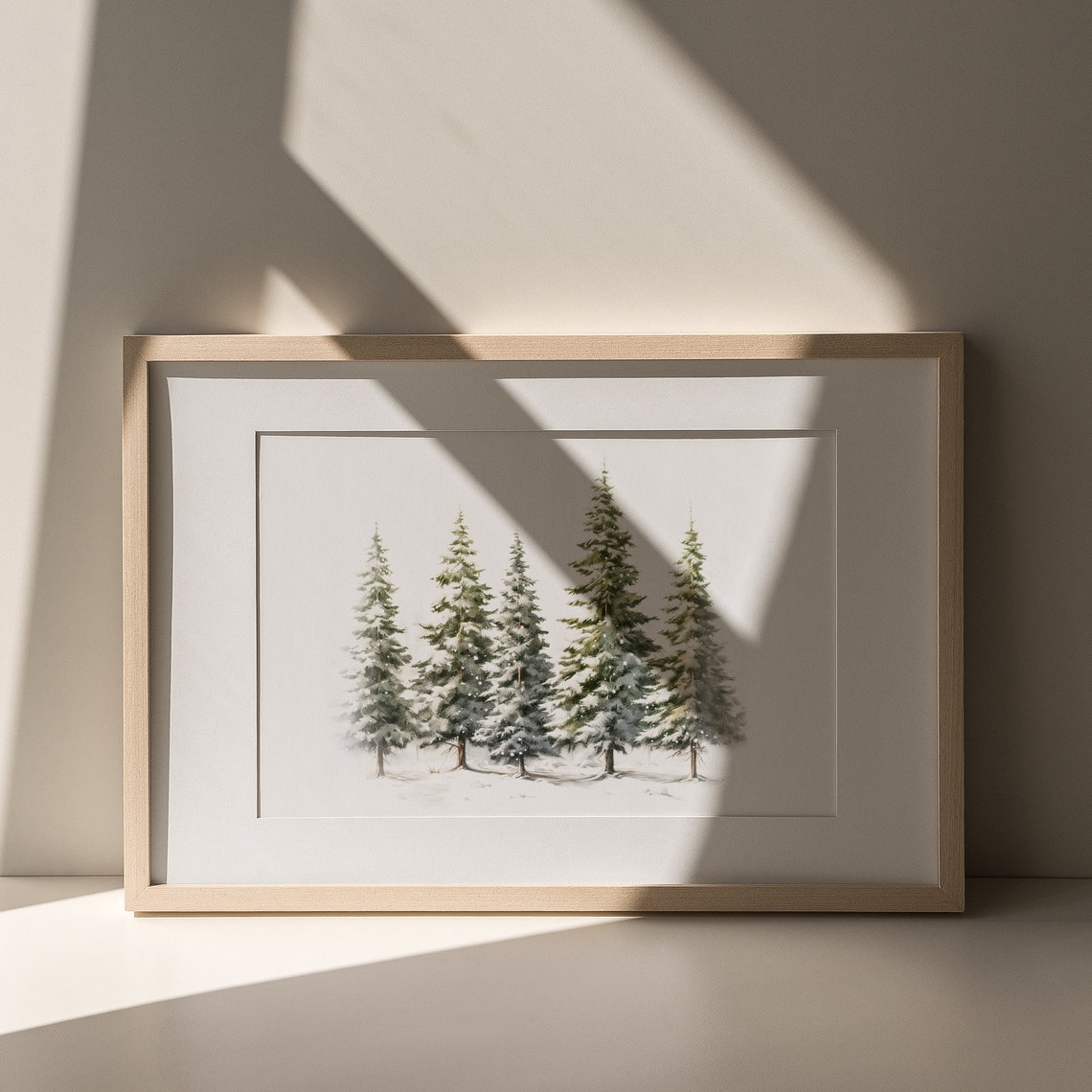 Five Snowy Pine Trees Minimalist Winter Forest Watercolor Poster - Image 6