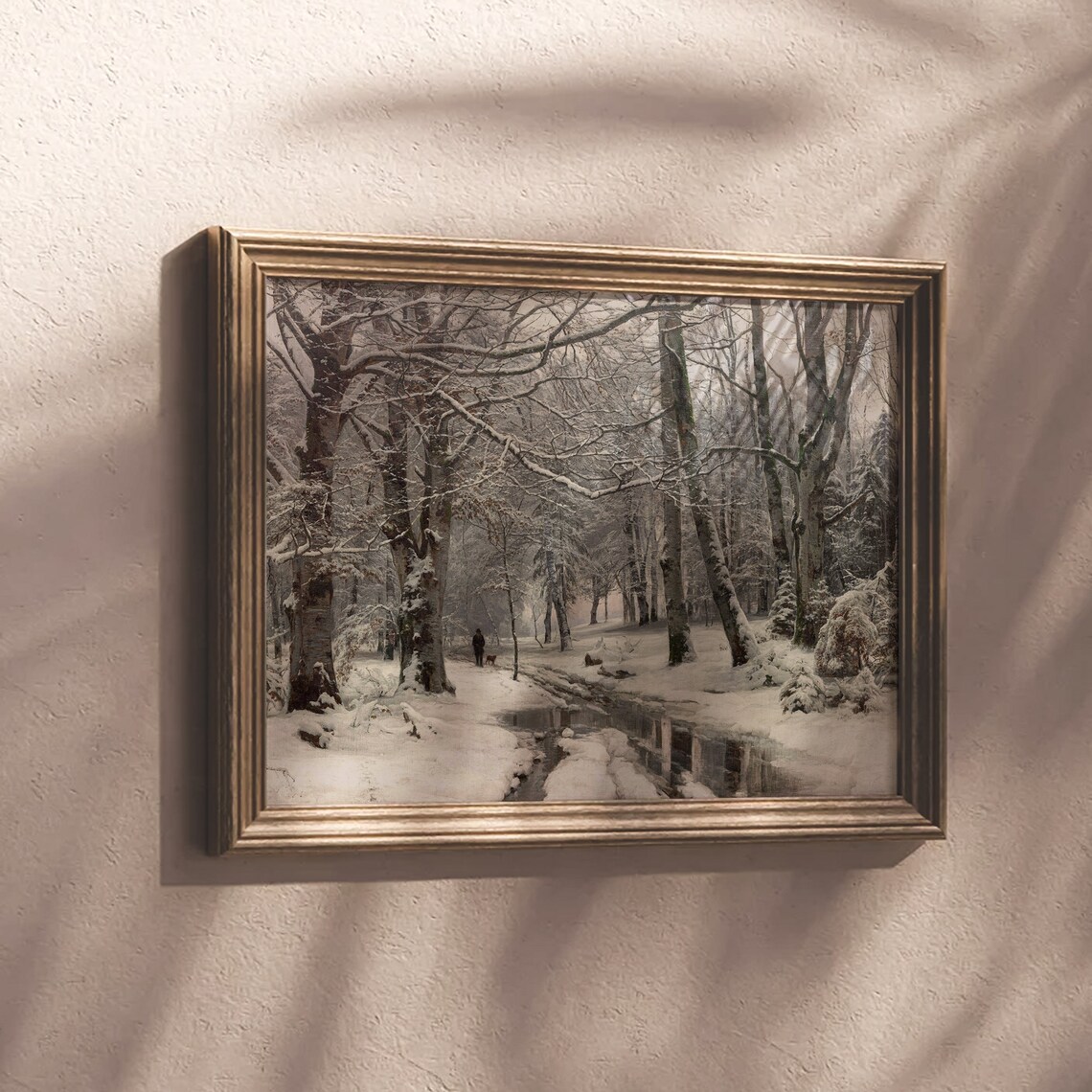 Snowy Winter Forest Path With Frozen Pond And Lone Walker Fine Art Poster - Image 5