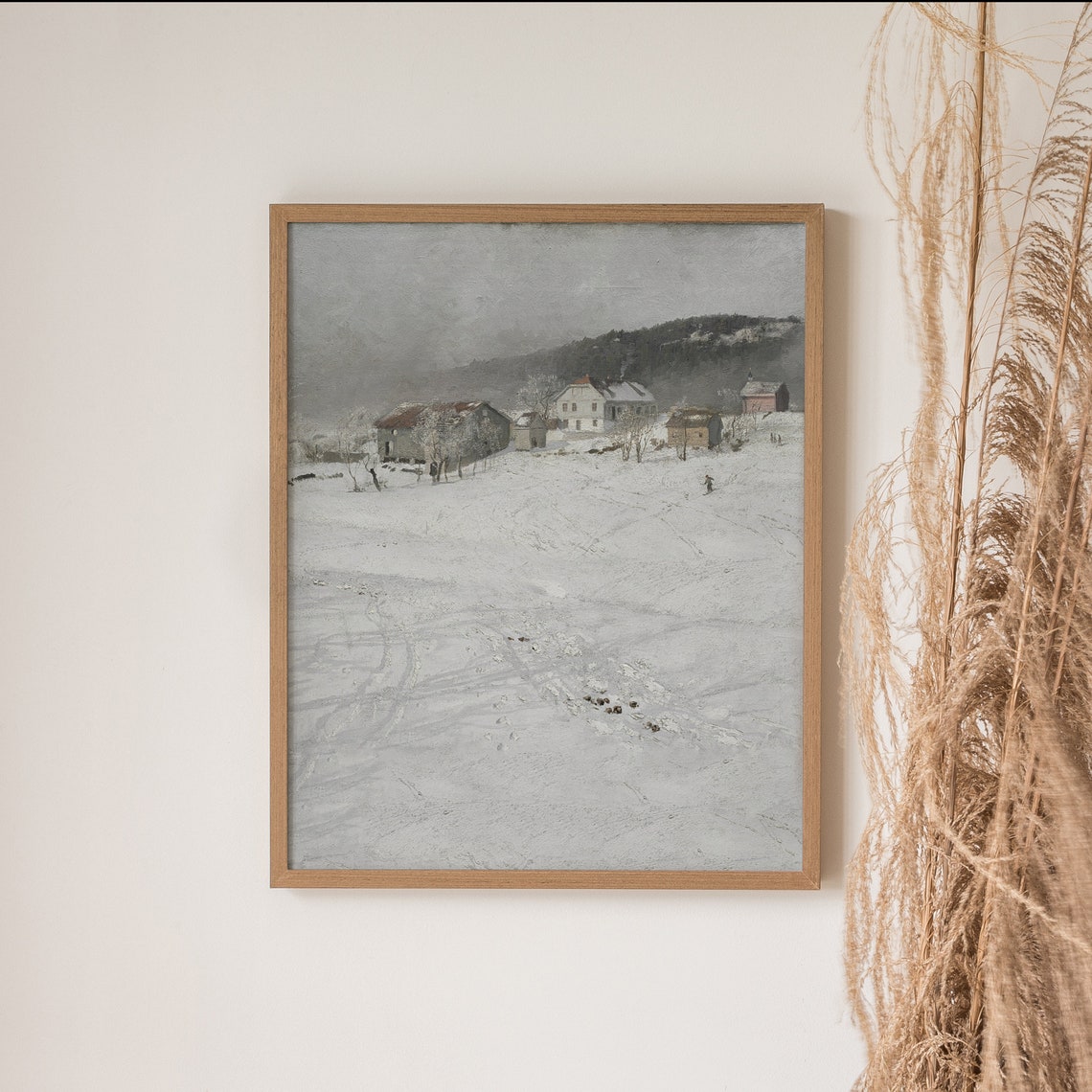 Moody Snowy Landscape Oil Painting Antique Winter Print Vintage Winter Wall Art French Country Wall Dcor - Image 3