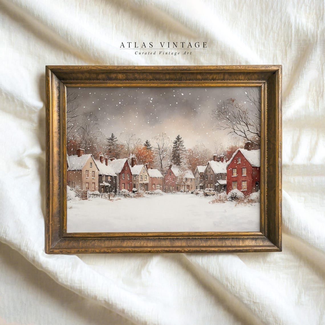 Snowy Colonial Village Street Falling Snow Winter Landscape Poster - Image 7