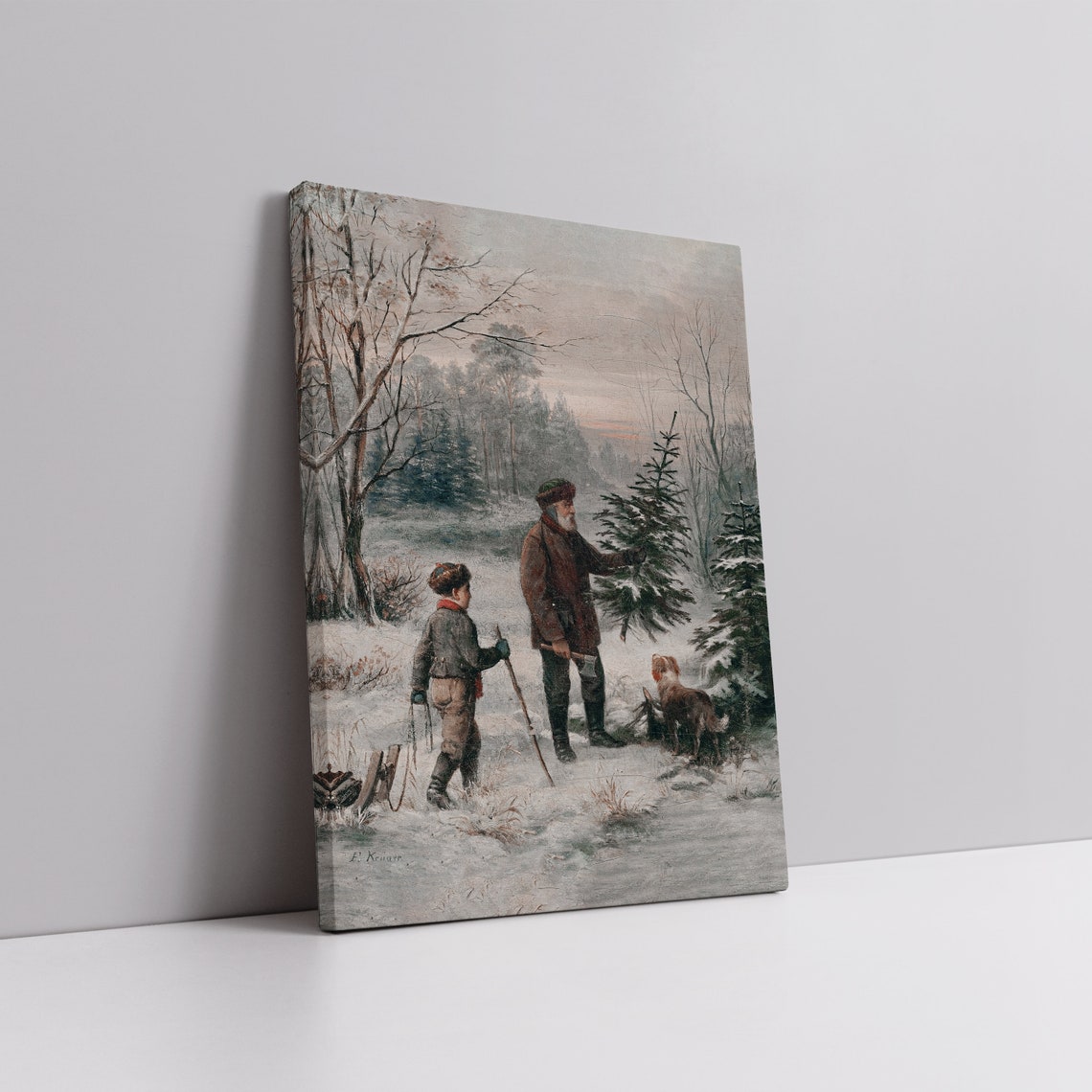 Father and Son Choosing Christmas Tree Vintage Winter Poster - Image 6