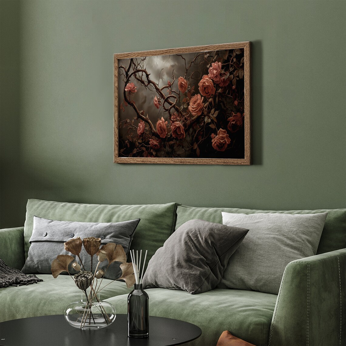 Red Roses on Thorny Dark Branches Moody Valentine Floral Poster - Image 4