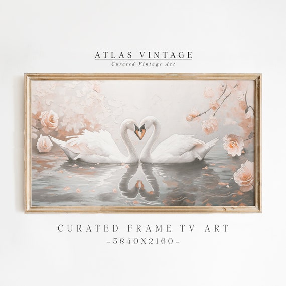 Swan Kissing Valentines Day Frame Tv Art Vintage Romantic Valentine Oil Painting Pink Moody Frame Tv Swan Valentines Frame Tv Art