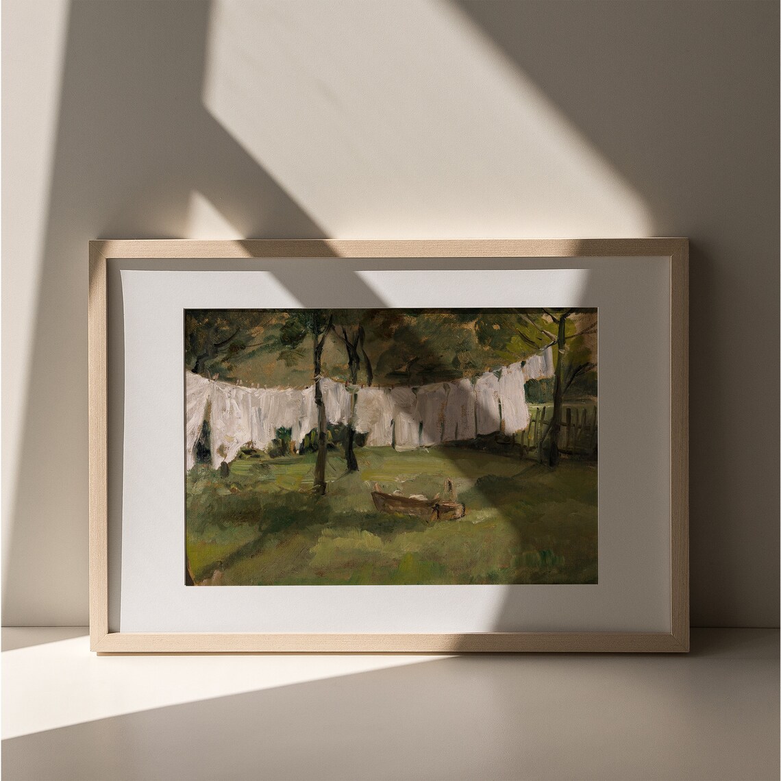 Sunlit Laundry Lines White Sheets On Green Farmyard Cottage Wall Poster - Image 5