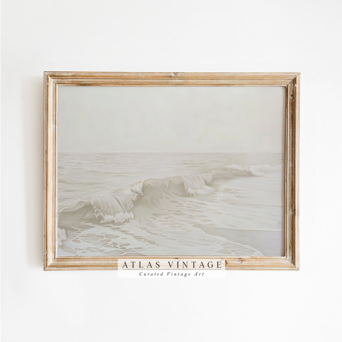 Minimalist Neutral Ocean Waves Painting Poster Calm Beach Decor