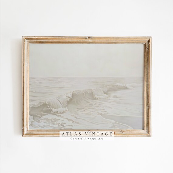 Minimalist Neutral Ocean Waves Painting Poster Calm Beach Decor