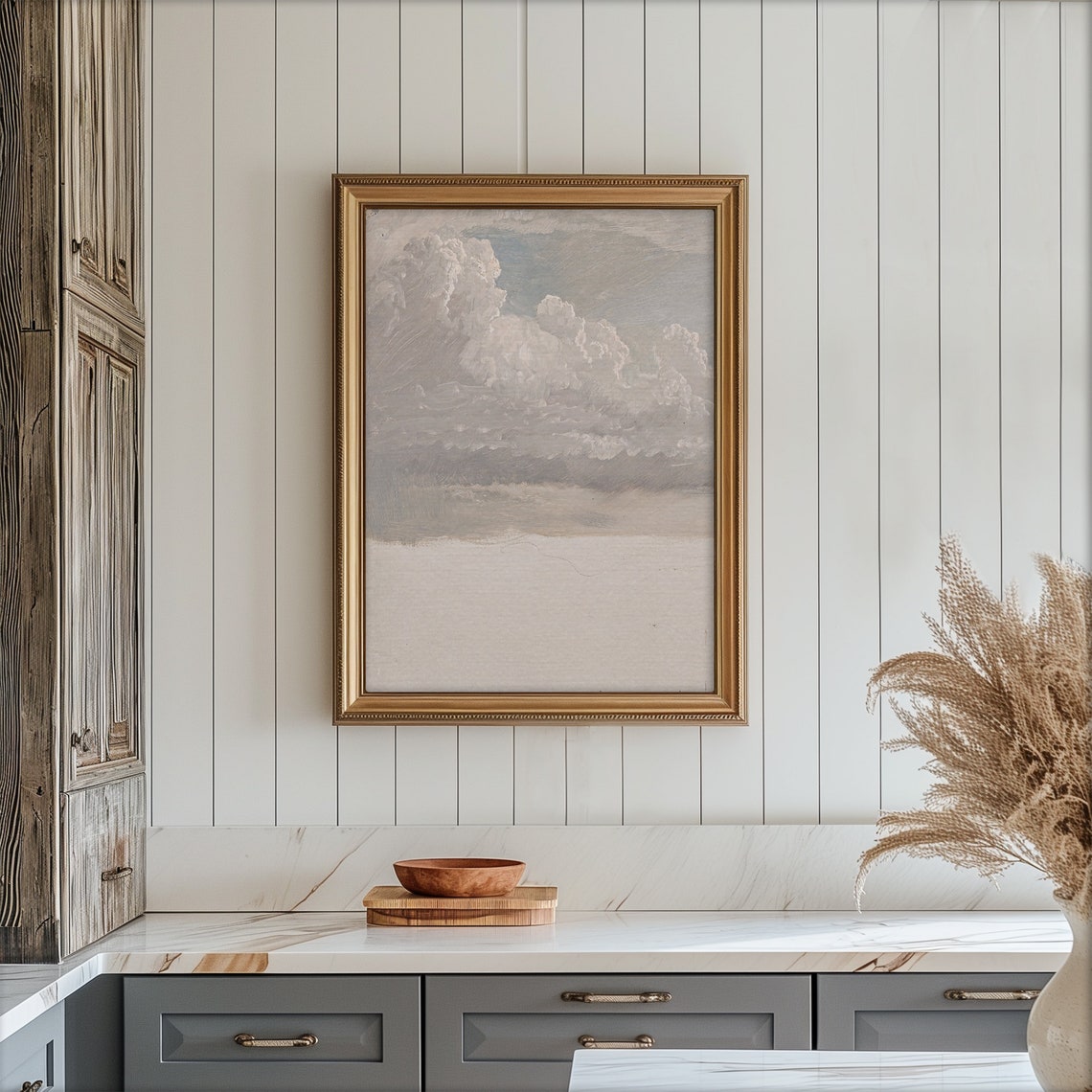 Vintage Cloud Painting Poster Muted Antique White Clouds Sky - Image 2