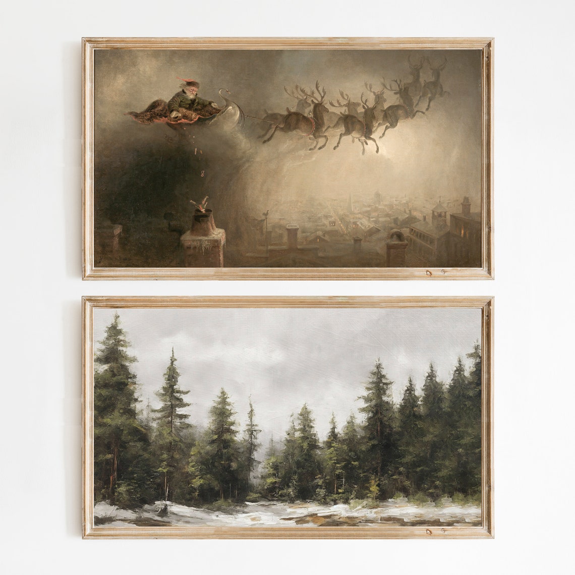Set of 9 Vintage Christmas Prints Santa Winter Gallery Wall Poster - Image 2