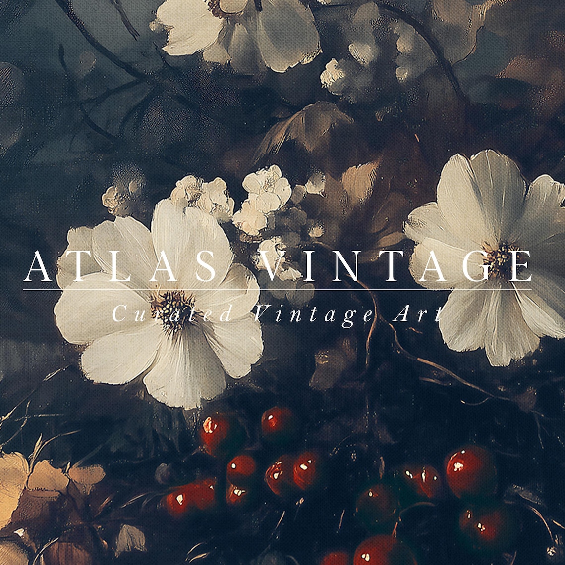 Dark Winter White Flowers Red Berries Seasonal Botanical Poster - Image 8