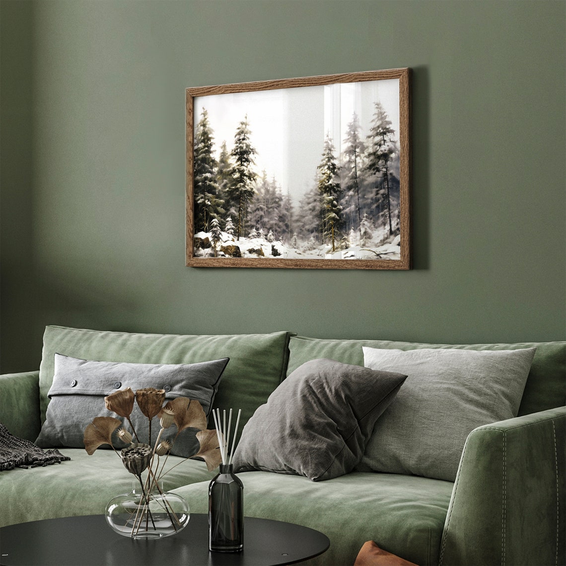 Snowy Pine Forest Misty Winter Trees Vintage Landscape Poster - Image 2