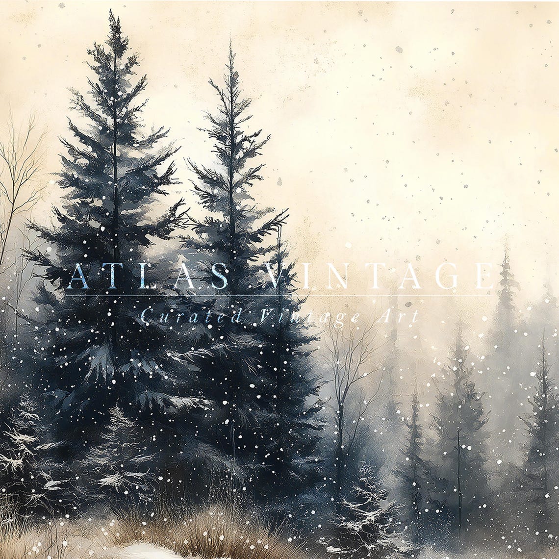 Misty Snowy Pine Forest Frame TV Art Winter Trees Falling Snow Poster - Image 8