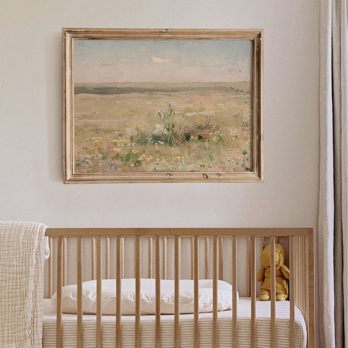 Soft Pastel Meadow Wildflowers Nursery Landscape Painting Poster - Image 2