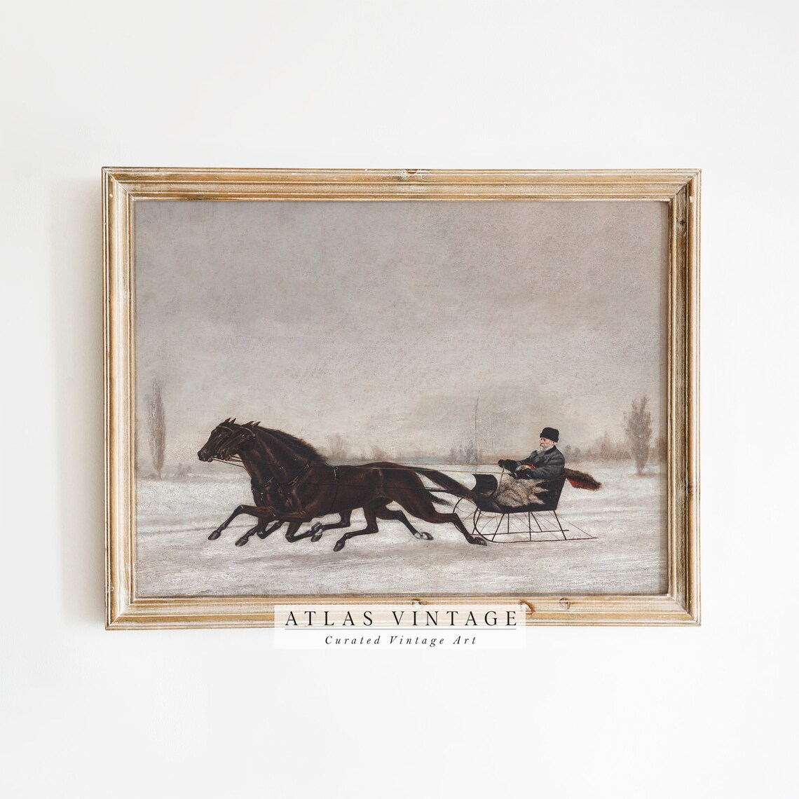 Horse Drawn Sleigh Ride in a Snowy Winter Landscape Vintage Poster